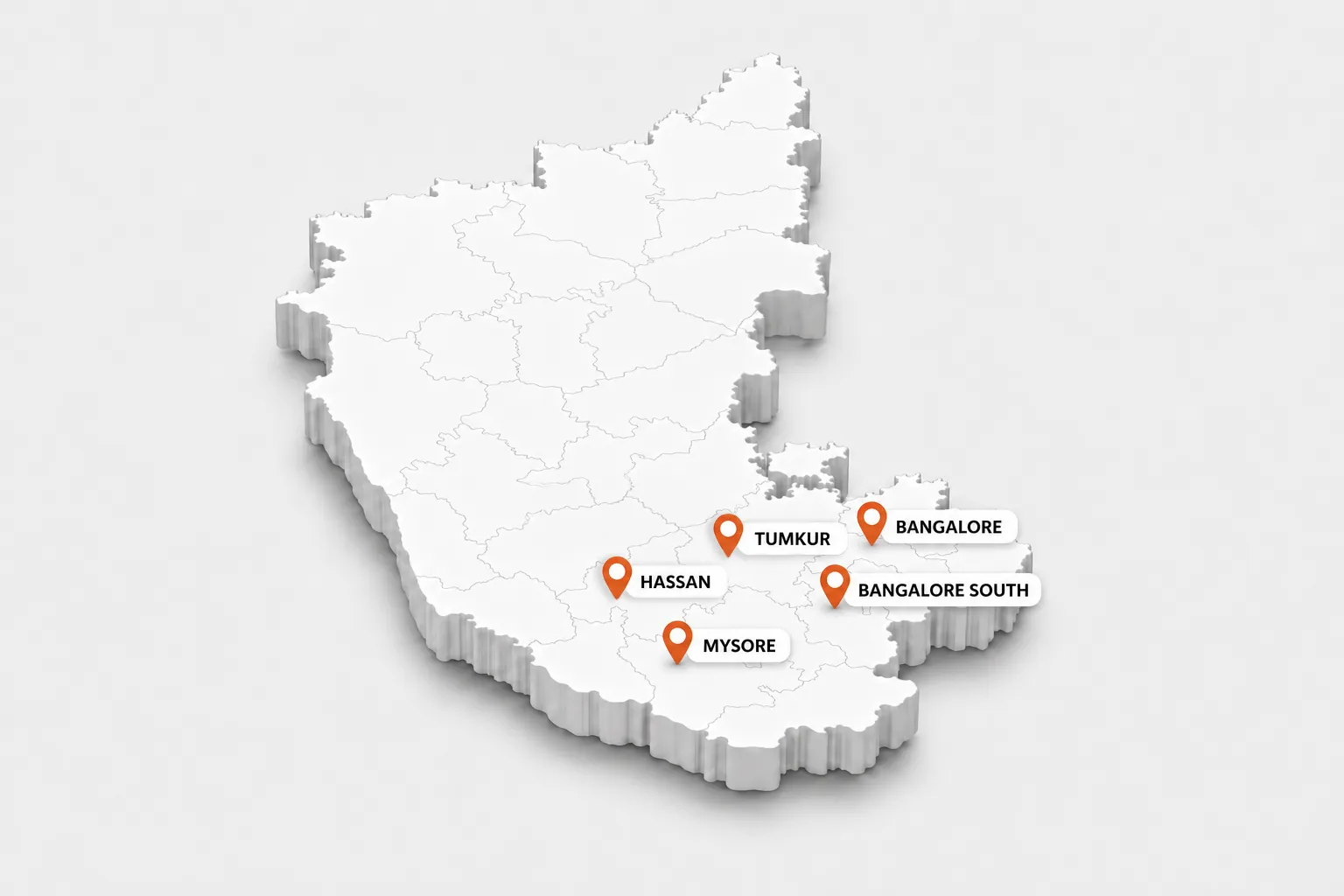 Map of Karnataka marking Neelachandra Construction service areas: Bengaluru, Nelamangala, Doddaballapura and Tumkur